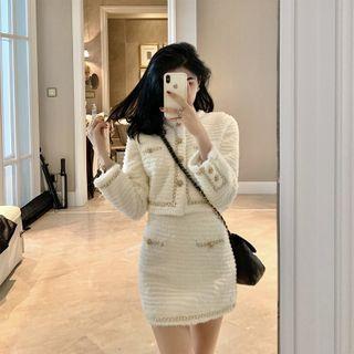 Set: Cropped Button-up Jacket + Mini Pencil Skirt
