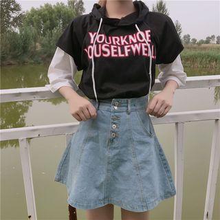 Mock Two-piece Letter Elbow-sleeve Hoodie