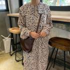 Long Sleeve Leopard Print Chiffon Dress