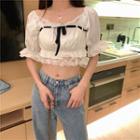Short-sleeve Lace Trim Cropped Blouse White - One Size