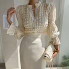 Puff-sleeve Embossed Blouse Ivory - One Size