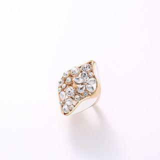 Flower Rhinestone Alloy Ring White - One Size