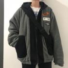 Mock Two Piece Applique Zip Jacket Black & Gray - One Size