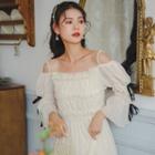 Bell-sleeve Cold-shoulder Midi A-line Dress