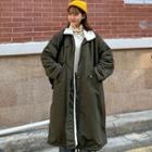 Fleece Collar Long Zip Coat