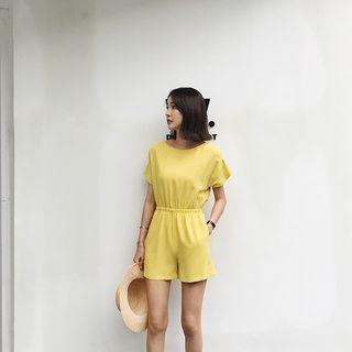 Short-sleeve Elastic-waist Jumpsuit/ Playsuit