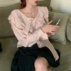 Long-sleeve Frill Collar Blouse White - One Size
