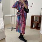 Short-sleeve Patterned Shirt / Midi A-line Skirt