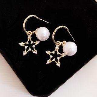 Faux Pearl Rhinestone Star Dangle Earring 1 Pair - As Shown In Figure - One Size