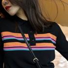 Color-block Long-sleeve Loose-fit Knit Top As Figure - One Size