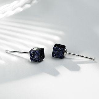 925 Sterling Silver Mini Square Ear Stud 1 Pair - Silver Earrings - One Size