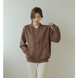 Hoop-detail Napped Zip-up Jacket