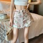 Floral Asymmetrical Denim Skort