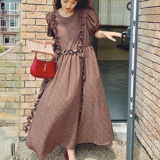 Short-sleeve Ruffled Midi Smock Dress