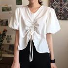 Drawstring Front V-neck Top