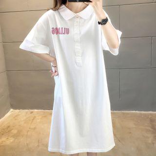 Short-sleeve Pig Print A-line Polo Dress