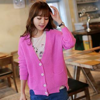 V-neck Rib-knit Cardigan