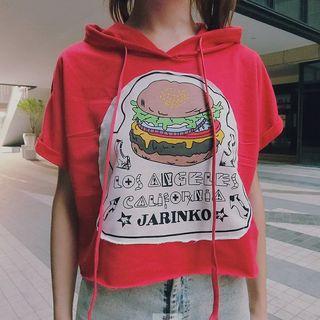 Burger Print Short Sleeve Hoodie