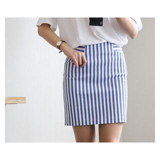 Zip-back Striped Straight Fit Skirt