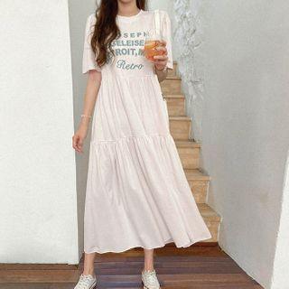 Letter Print Tiered Dress