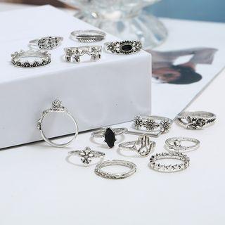 Set Of 14 : Retro Ring Silver - One Size