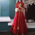 Traditional Chinese Long-sleeve A-line Wedding Gown