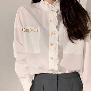 Ruffle Trim Shirt / Long-sleeve Henley Mini Dress