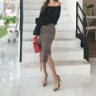 Slit-hem Leopard Print Skirt