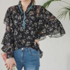 Tie-neck Tiered-ruffle Chiffon Blouse