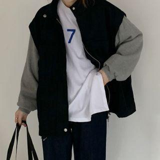 Mock Two-piece Zip-up Jacket / Long-sleeve T-shirt