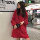 Balloon-sleeve Over-fit Shirtdress In Red Red - One Size