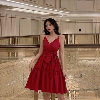 Spaghetti Strap Ribbon A-line Dress