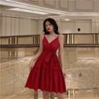 Spaghetti Strap Ribbon A-line Dress
