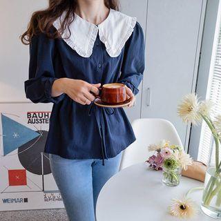 Frill-collar Drawstring-waist Blouse