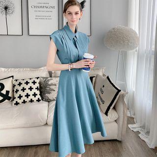 Set: Plain Blouse + High-waist Midi A-line Skirt