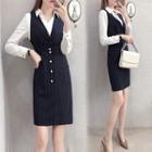 Pinstriped Mock Two Piece Long-sleeve Dress