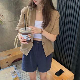 Short-sleeve Plain Shirt Khaki Shirt - One Size