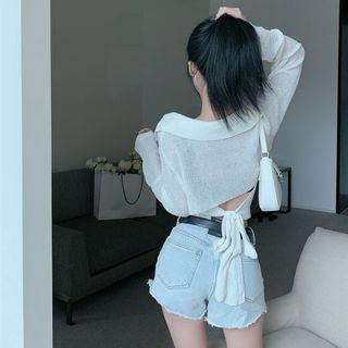Tie-strap Cropped Cardigan White - One Size