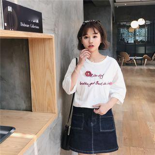 3/4-sleeve Embroidery Fringed Top