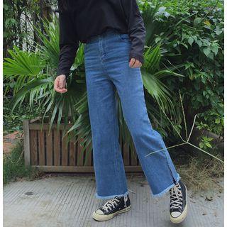 Fringed-hem Straight-leg Jeans