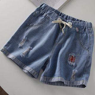 Embroidered Ripped Wide-leg Denim Shorts