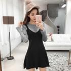 Mock Two Piece Long Sleeve Mock Neck Knit Dress