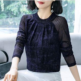 Long-sleeve Paneled Glitter Top