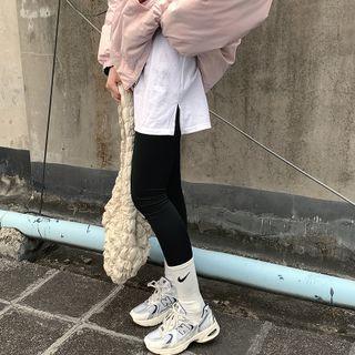 Mock Two-piece Leggings White - One Size