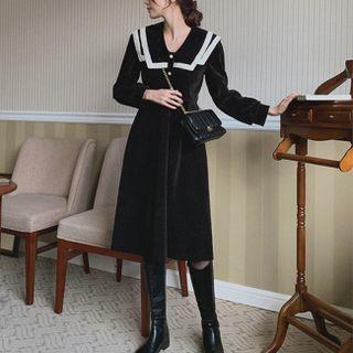 Lace-trim Corduroy Long Dress