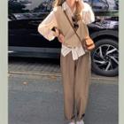 Striped Shirt / Sweater Vest / Wide Leg Pants