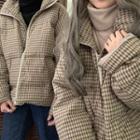 Couple Matching Plaid Padded Zip Jacket