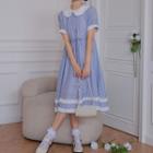 Short-sleeve Heart Print Peter Pan Collar Dress Light Blue - One Size