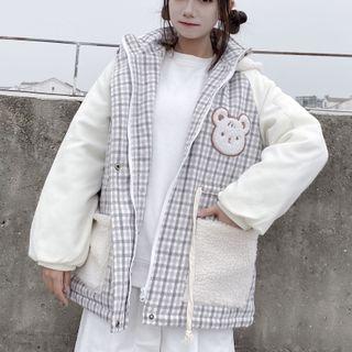 Bear Embroidered Hooded Padded Coat