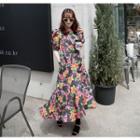Dip-back Linen Floral Shirtdress